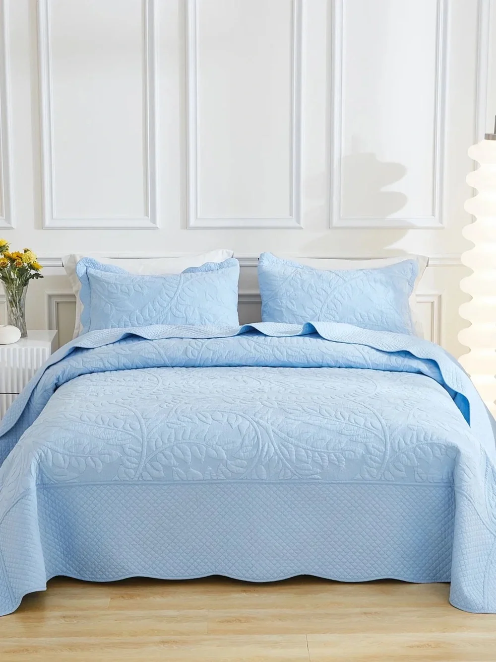 3 PIECE 100% COTTON QUILT SET, OVERSIZED QUILTED BEDSPREAD